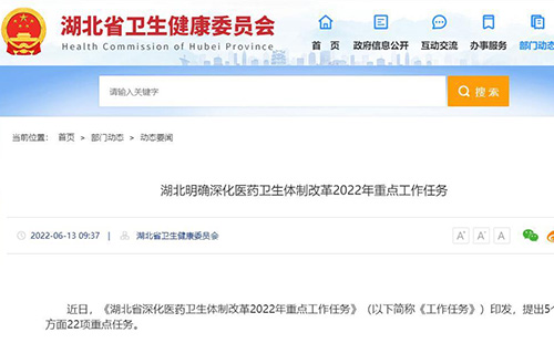 湖北省深化醫(yī)藥衛(wèi)生體制改革2022年重點工作任務(wù)